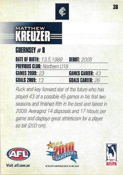 2010 Select AFL Champions #38 Matthew Kreuzer Back